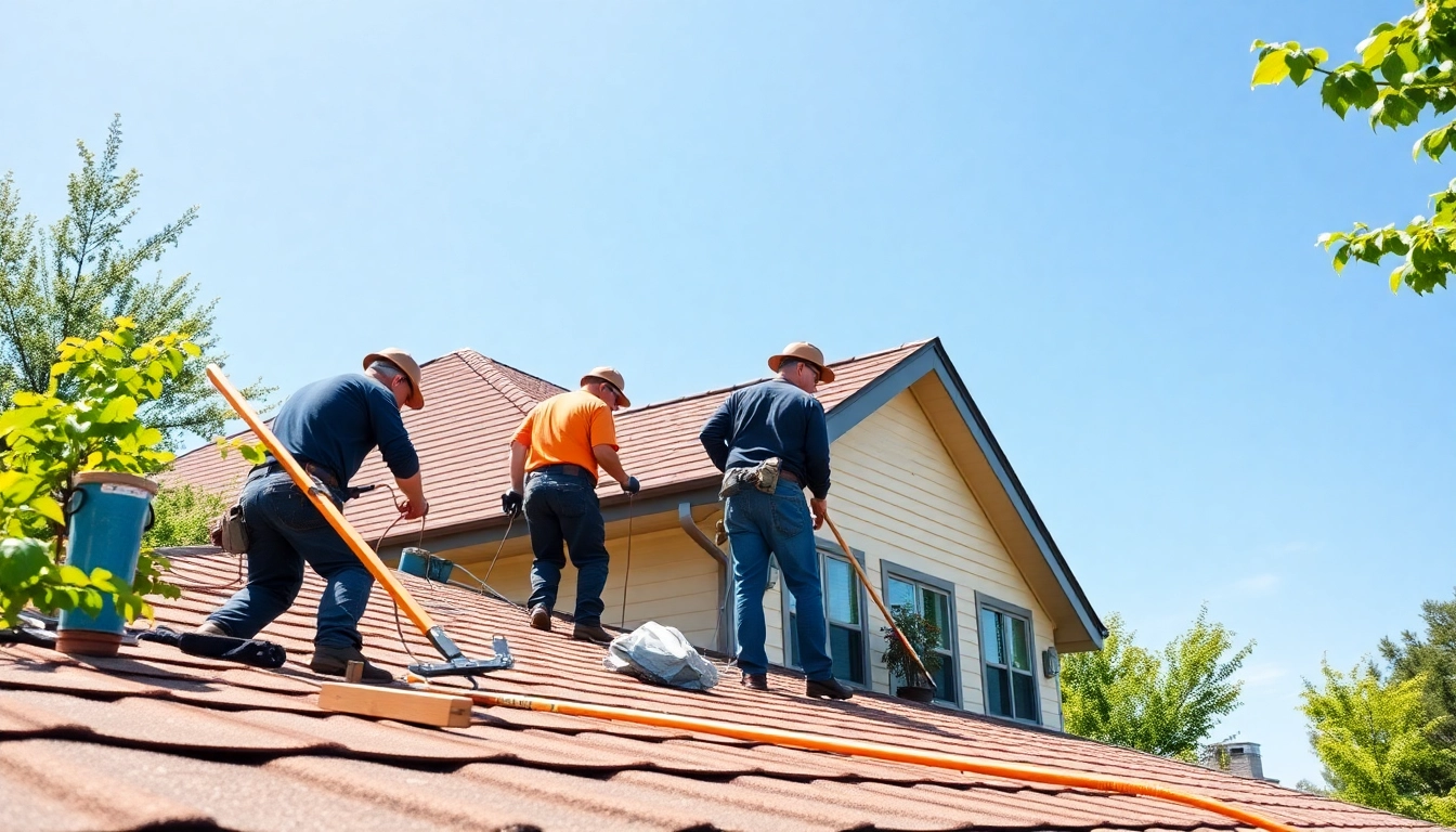 Twin Shield Roofing team professionally installing roofs on a sunny day.