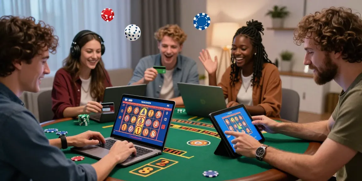 Engaged players enjoying credit card casinos UK in a lively home gaming atmosphere.