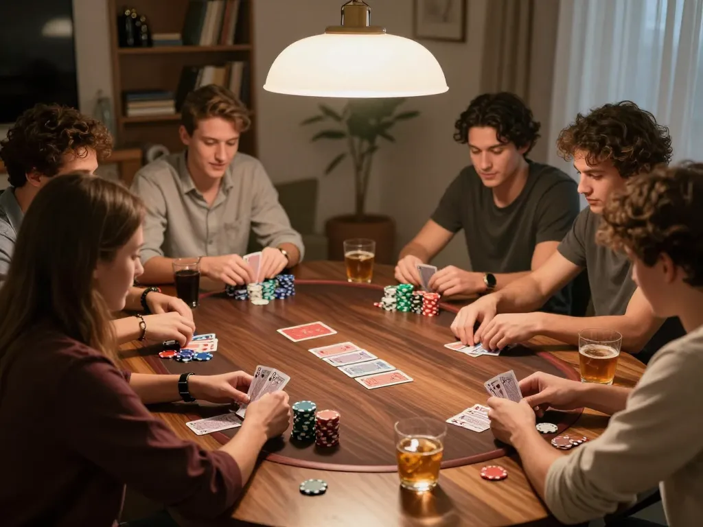 Celebrating a winning hand at a friendly poker game featuring gori77 poker chips and warm ambiance.