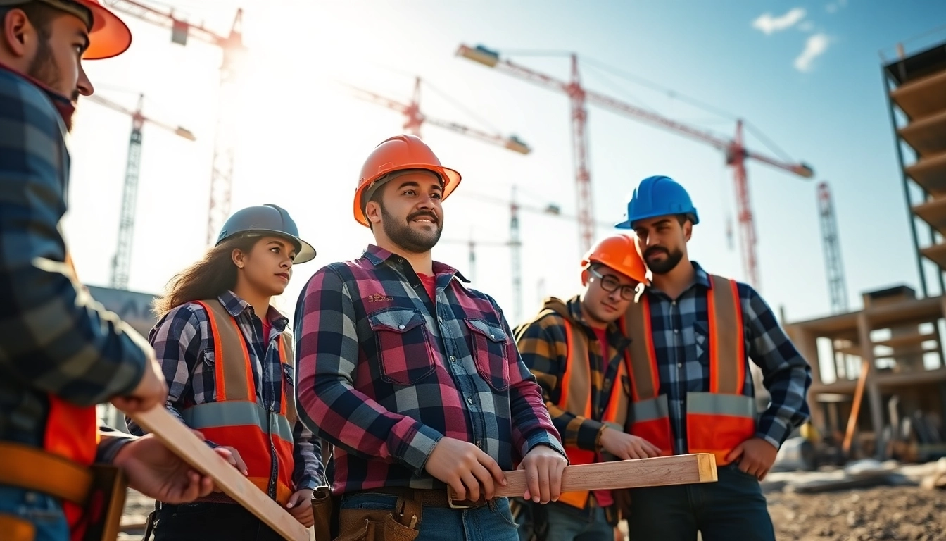 Showcase of construction apprenticeships carolinas with diverse individuals collaborating at a vibrant job site.