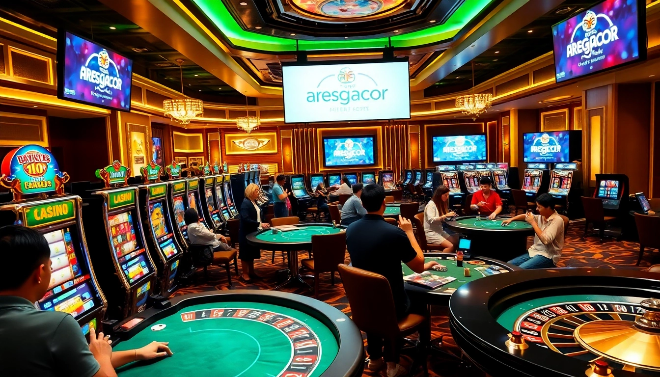 Gambling players enjoying games at situs aresgacor casino with vibrant atmosphere