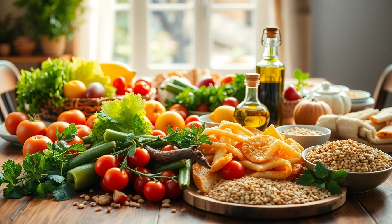 Explore vibrant Mediterranean diet foods beautifully arranged on a table.