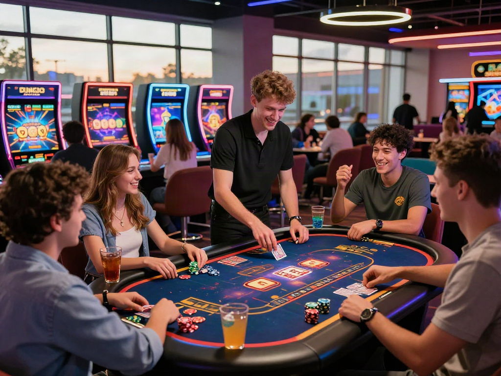 Engaged players celebrating wins with bonus new member 100 at a vibrant online casino scene.