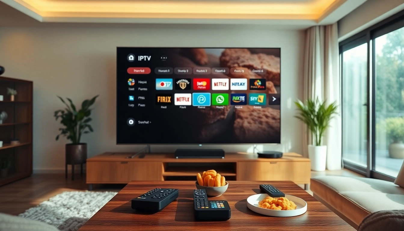 Stream IPTV content on a beautifully designed TV interface showcasing live channels and options.