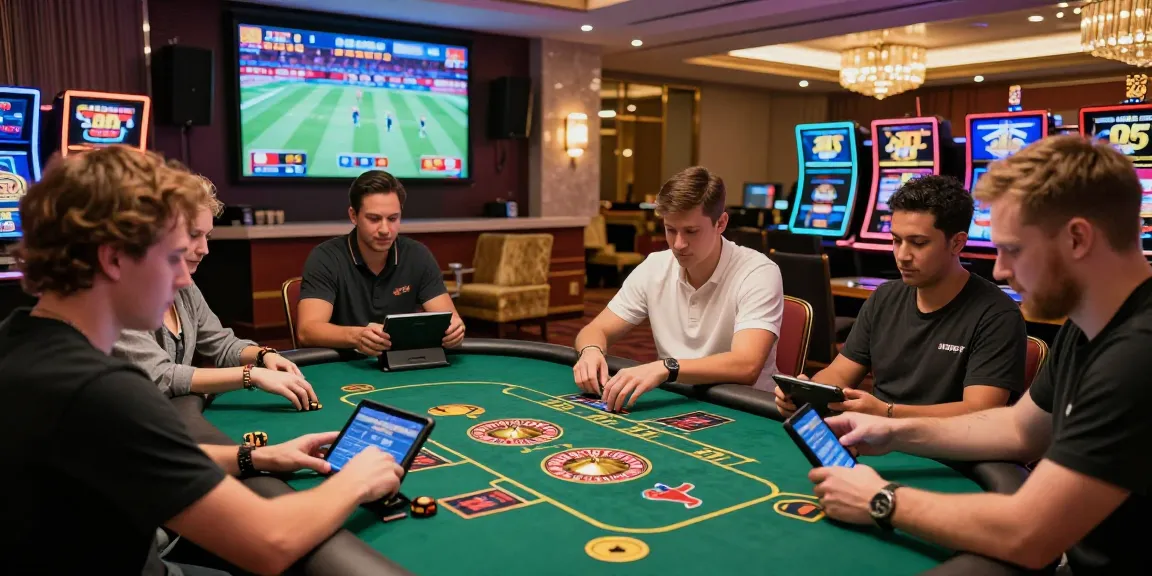 Players enjoying various games at nhà cái shbet casino, showing excitement and modern design.
