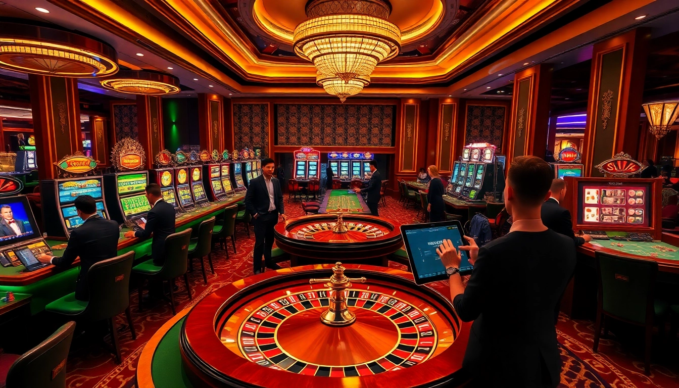 w88 vt players engaging in exciting casino games with vibrant atmosphere and elegant decor.