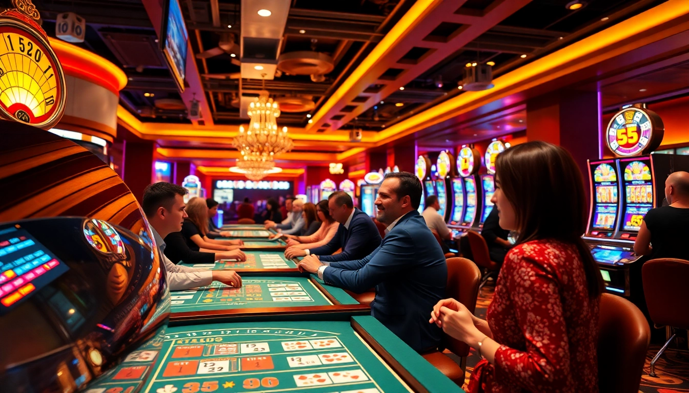 Spielen Sie online casino spielen in einem lebendigen Casino mit begeisterten Spielern am Tisch.