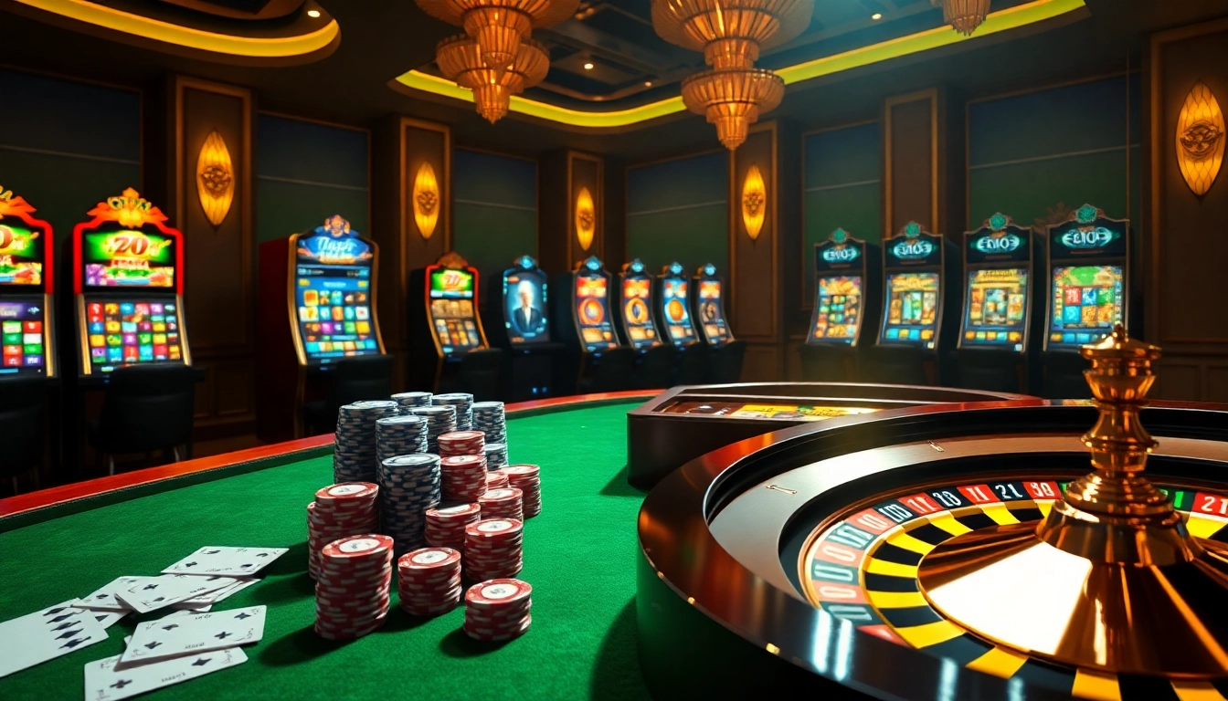 Engaging gaming experience at nhà cái nohu90 with vibrant poker chips and slot machines.