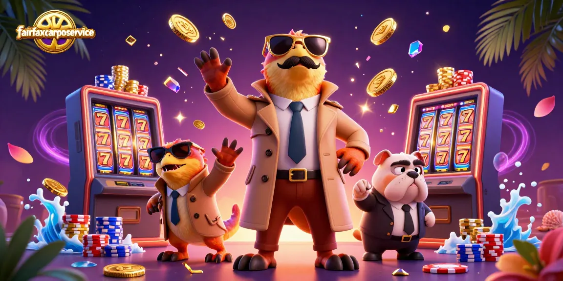 Experience jackpot excitement with fairfaxcarpetservice in a vibrant casino scene featuring animated raptors.