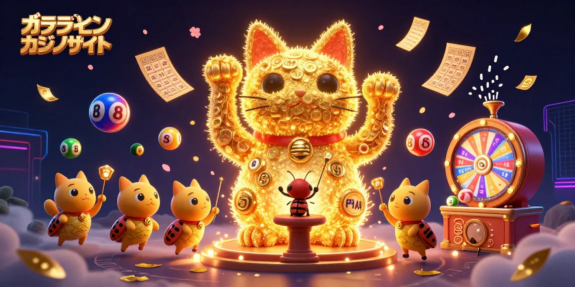 オンラインカジノサイトのための幸運の猫の形をした光るスワームのイラスト