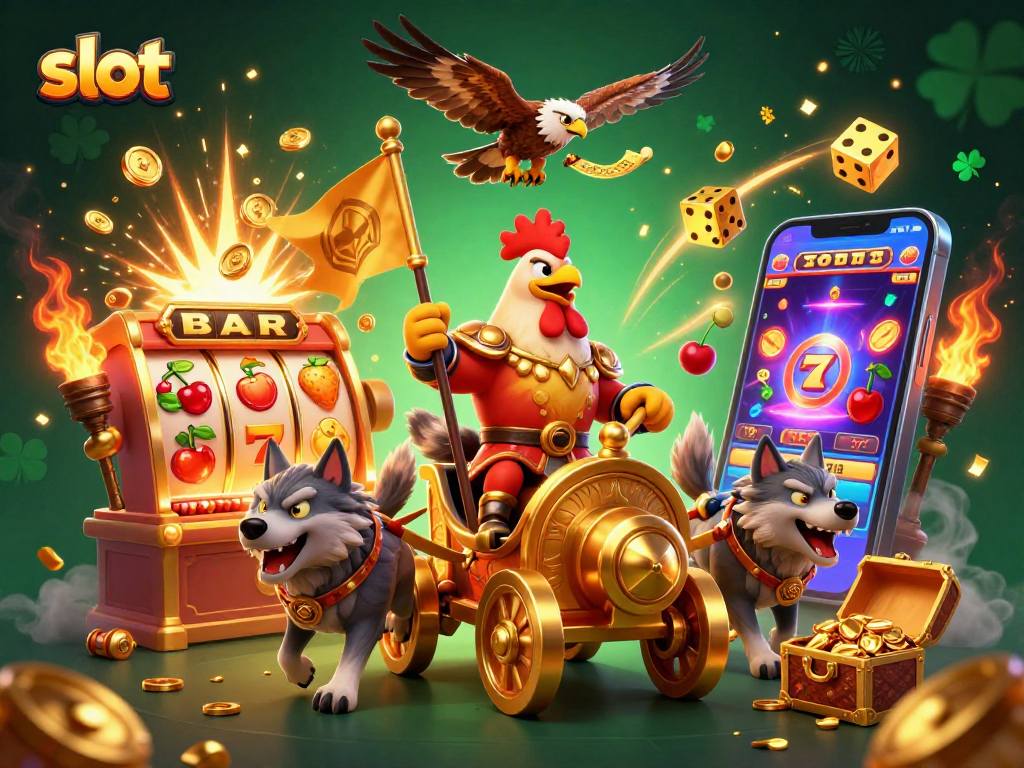 Mendapat jackpot dari slot berwarna-warni dengan simbol beruntung dan petualangan seru.