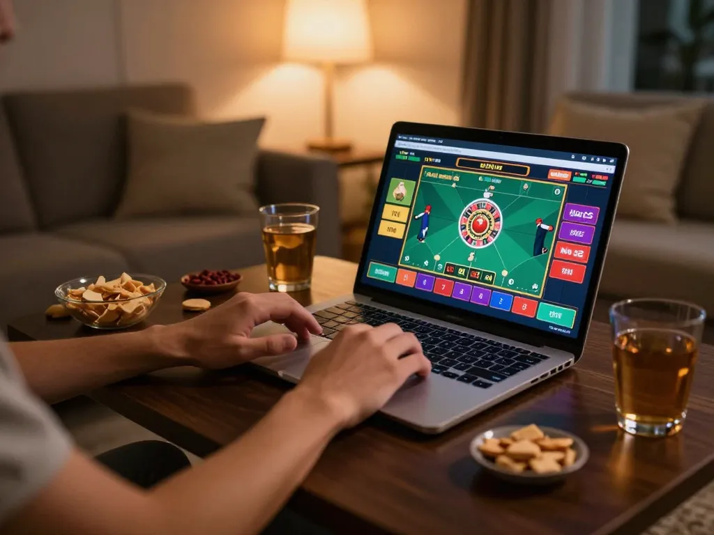 yowesjp players placing bets on online roulette while enjoying a cozy home atmosphere