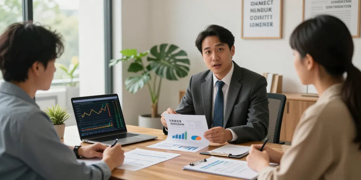 Couple discussing precious metals investment strategy with a financial advisor in a bright office.