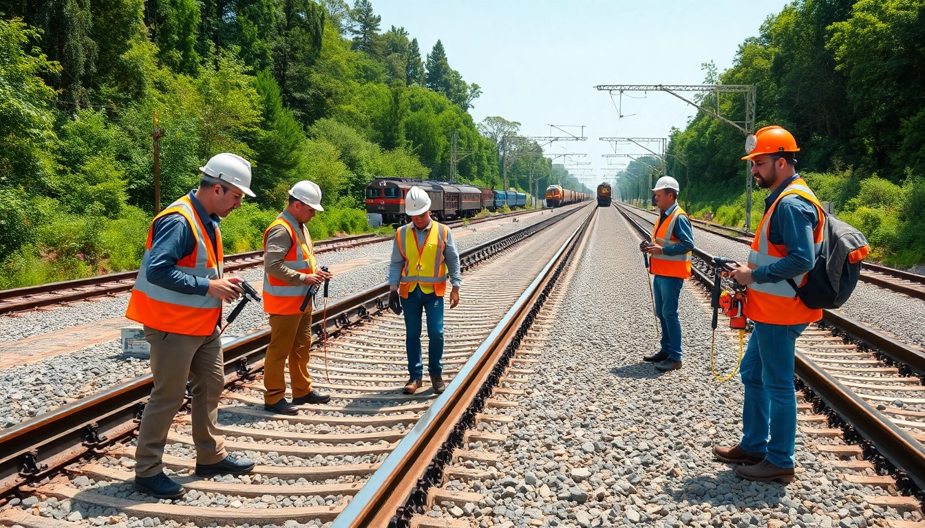 Track Inspection crew performing a detailed assessment of railroad tracks, ensuring safety.