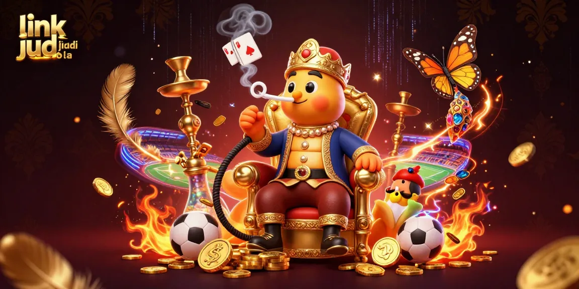 Engage with link judi bola via an enchanting 3D scene of a hookah-master, footballs, and vibrant gambling elements.