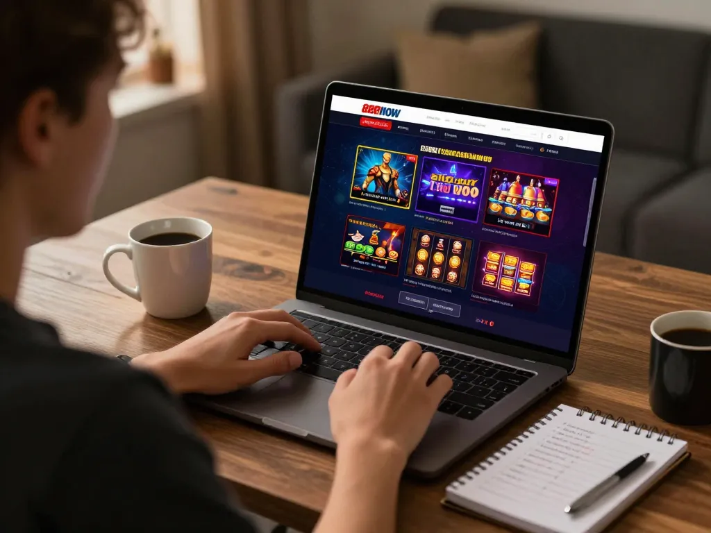 Player engaging in online gaming at 888now đăng nhập with a laptop, showcasing responsible strategy.