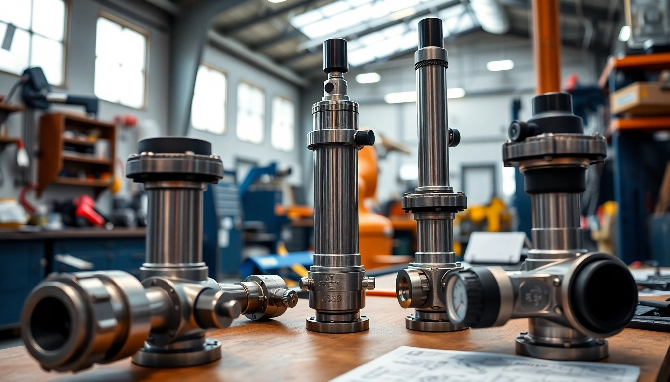 Showcasing custom hydraulic equipment in a professional workshop setting with detailed components.