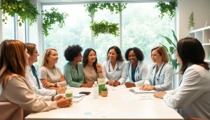Engaging women discussing health topics at https://womens-health-advice.org in a welcoming clinic.