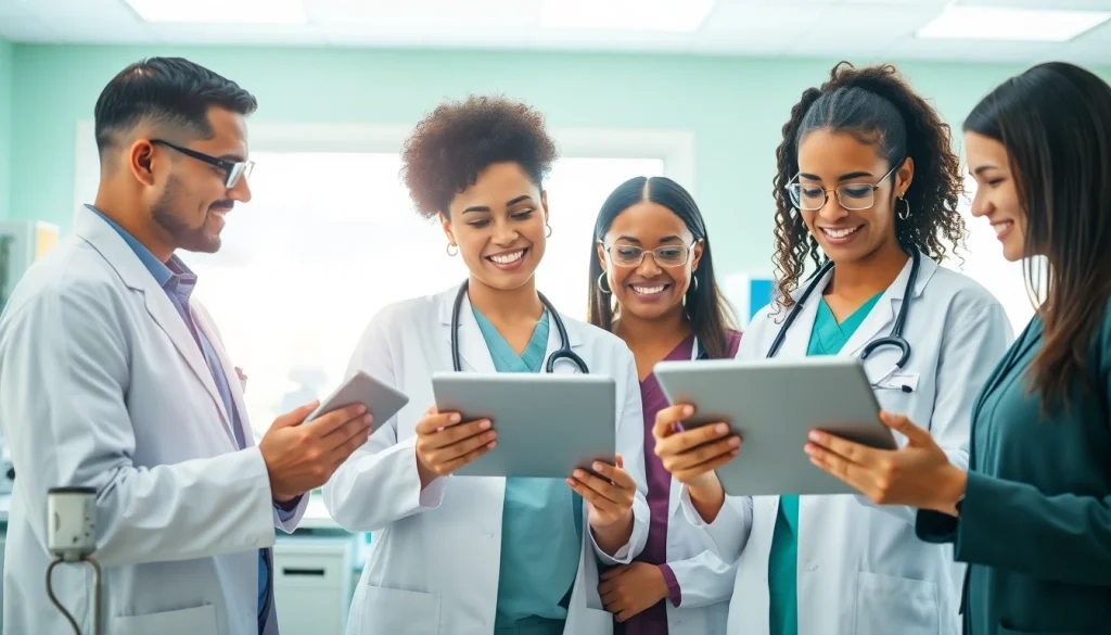 Engaging healthcare professionals at https://www.medexdtc.com analyzing patient files in a modern clinic.