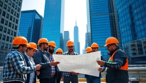 Efficient team collaborating as New York City Commercial General Contractor on vibrant construction site.