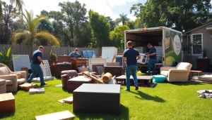 Efficient junk removal by Myeasyjunkremoval.com team transforming a cluttered backyard in Florida.
