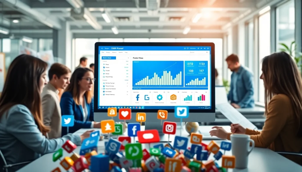 Engaging smm panel interface displayed on a computer screen in a collaborative workspace.