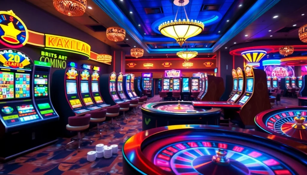 The dynamic scene of a casino featuring games and players engaged, themed around KJC AC 1 for an immersive gambling experience.