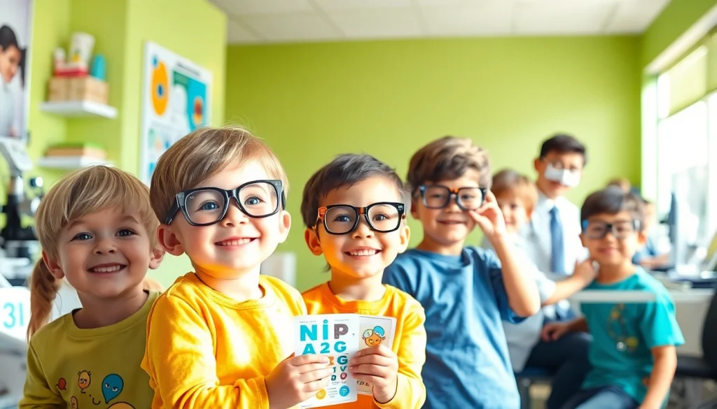 Encouraging scenes from Our Children's Vision highlighting children receiving eye care.