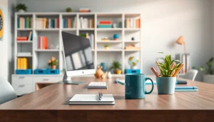 Bekijk de professionele werkruimte op https://www.stofnodig.nl met een moderne bureaustoel en kleurrijke kantooraccessoires.