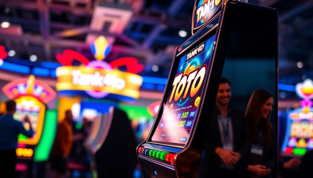 Jelajahi tank4d toto slot game dengan mesin slot bercahaya dan suasana kasino yang meriah.