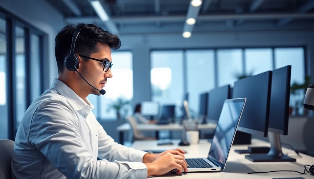 Offering computer support through expert troubleshooting in a sleek office environment.