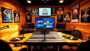 Listen to the best country music at https://mycountry955.com with a lively radio studio atmosphere.