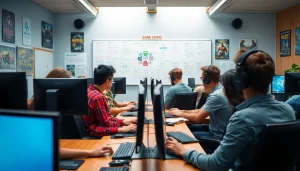 Professional game QA studio featuring diverse testers engaged in gameplay analysis.