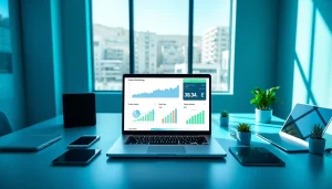 Showcasing https://press.farm on a bright digital marketing workspace with analytical graphs.