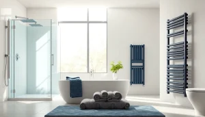 Sonni sanitär: attraktive Duschen und Heizkörper in einem modernen Badezimmer.