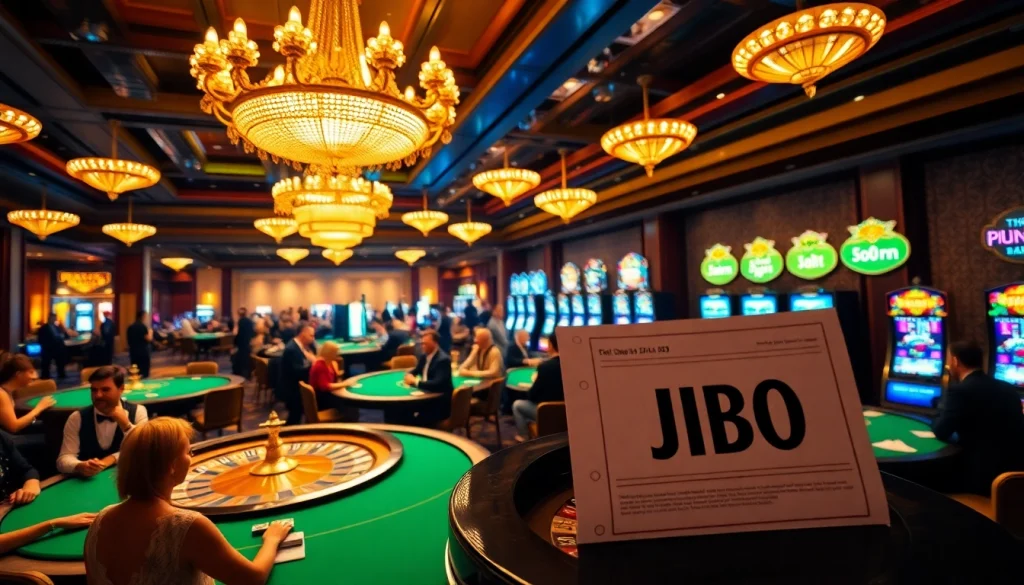 JBO: Players strategizing at a vibrant blackjack table in a lively casino.