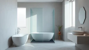 Paroi de douche moderne avec un design épuré et élégant dans une salle de bain contemporaine.