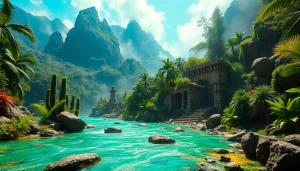 Discovering the treasures of King Solomon's Mine amidst a lush, tropical jungle setting.