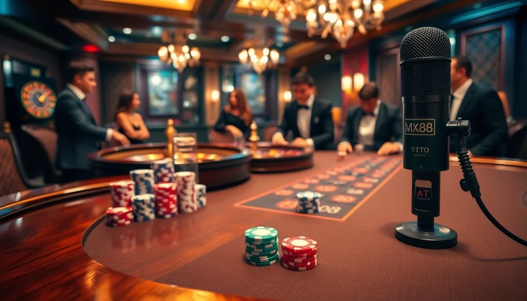 Gamblers strategizing around a luxury poker table with MV88 microphone capturing the excitement.
