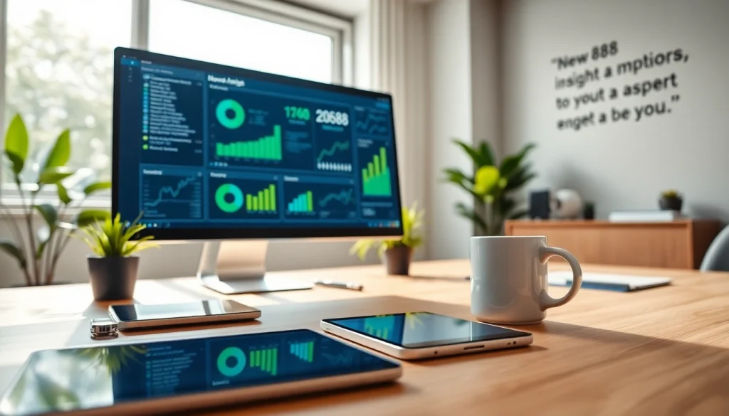 Engage with analytics on New88 in a modern digital workspace featuring tech devices and data insights.