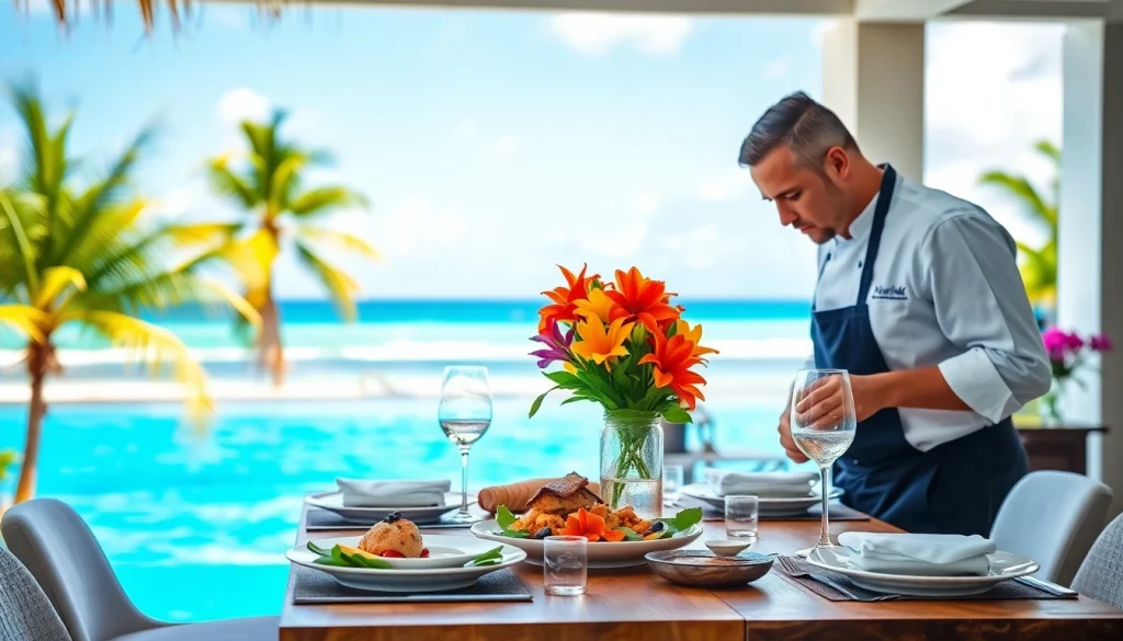 Chef showcasing exquisite cuisine for a private chef Sint Maarten experience in a luxurious setting.