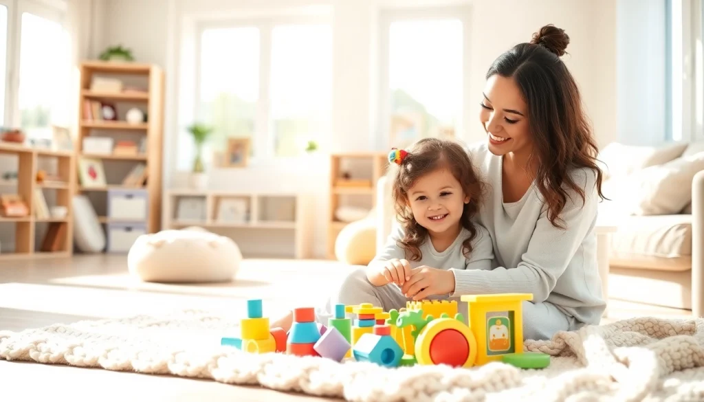 Enjoying time with a part-time nanny in Dubai, a child engages in fun learning activities.