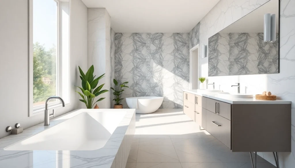 Enhance your space with our bathroom remodeling service featuring a luxurious modern tub and stylish finishes.