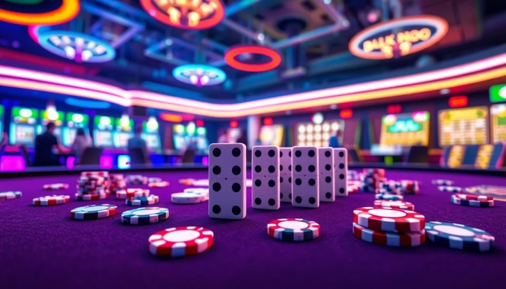 Daftar Domino88 game pada meja permainan virtual yang penuh warna dan berenergi.