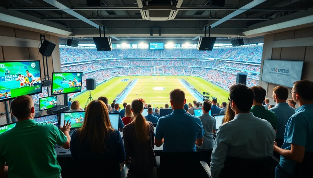 스포츠중계의 생생한 순간을 포착한 다채로운 방송실의 모습