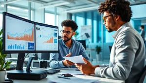 Engaging scene of Competitor Research with analyst analyzing data in a modern office.