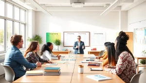 Engaging classroom scene illustrating the concept of Education with diverse students learning.
