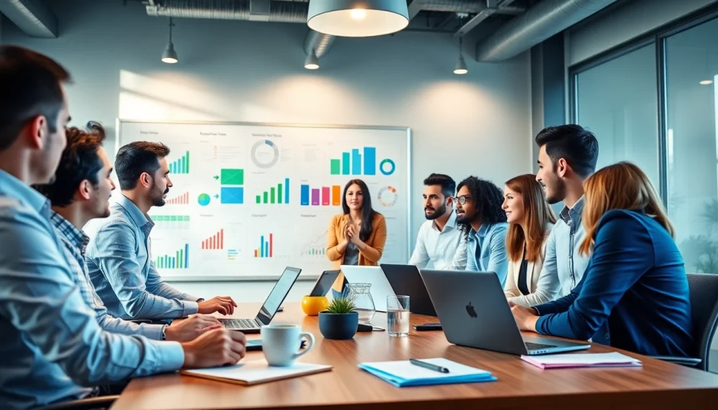 Melihat kelompok profesional mendiskusikan strategi pemasaran digital https://152.42.170.247 di kantor modern.