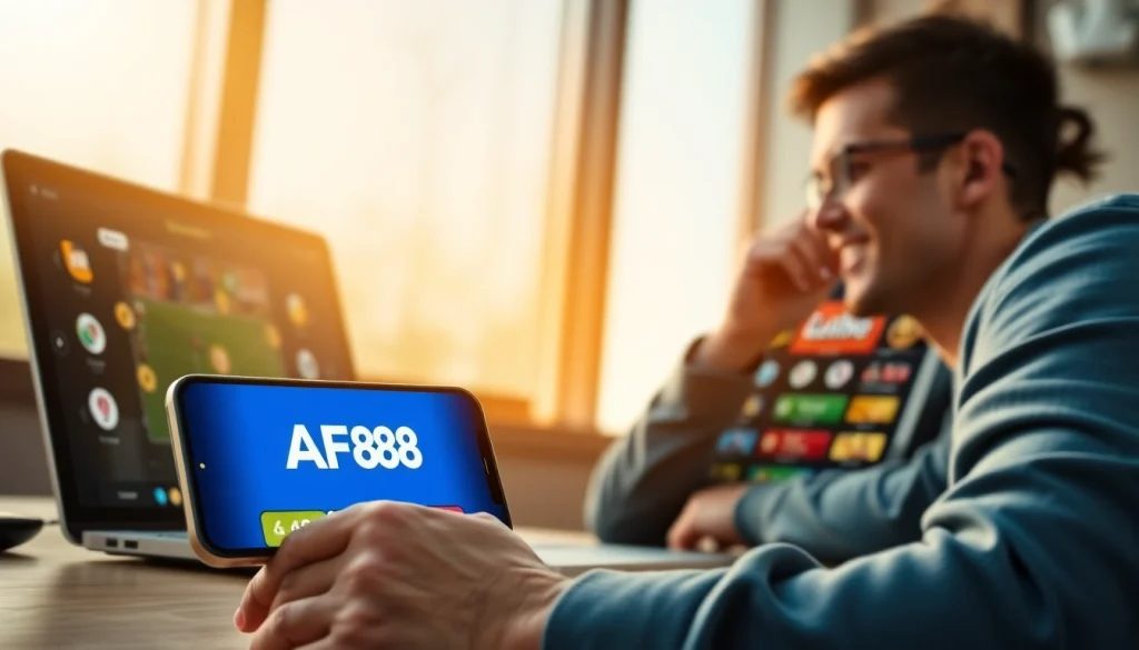 Engaging online betting experience with AF88 on modern devices, showcasing user-friendly interface and game variety.