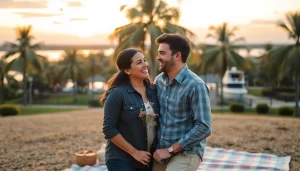Engagement photographer Tampa capturing a romantic sunset moment between a couple.